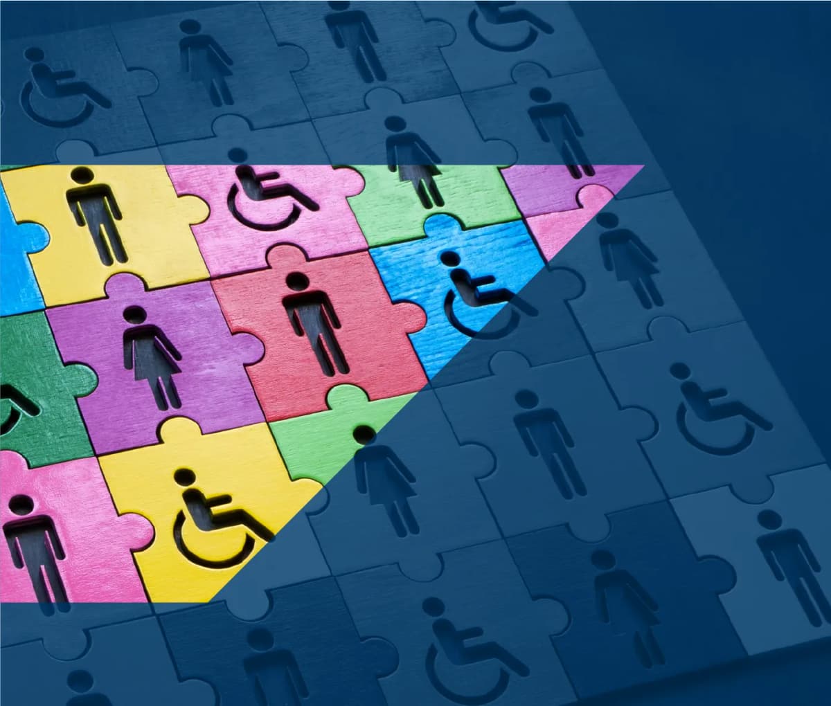 SuccessFactors diversity and inclusion: colorful puzzle with gender & accessibility icons, highlighting SAP's DEI commitment