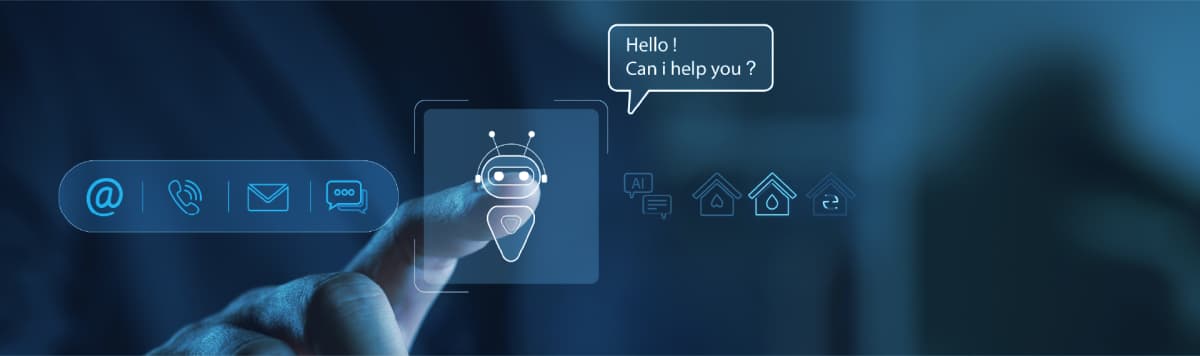 Digital illustration of person interacting with virtual chatbot interface representing conversational AI in real estate