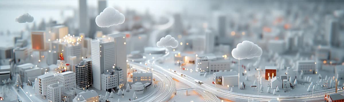 Conceptual illustration of a smart city connected through cloud computing and data networks