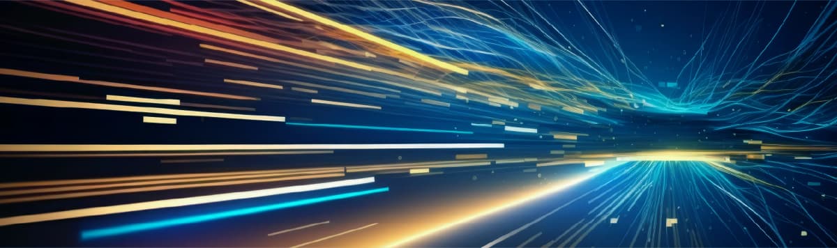 Colorful digital lines and light trails forming a fast-moving futuristic data stream.