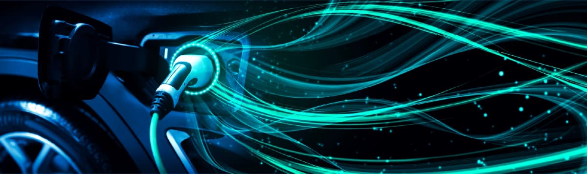 Electric vehicle charging port with glowing energy streams representing power and clean technology