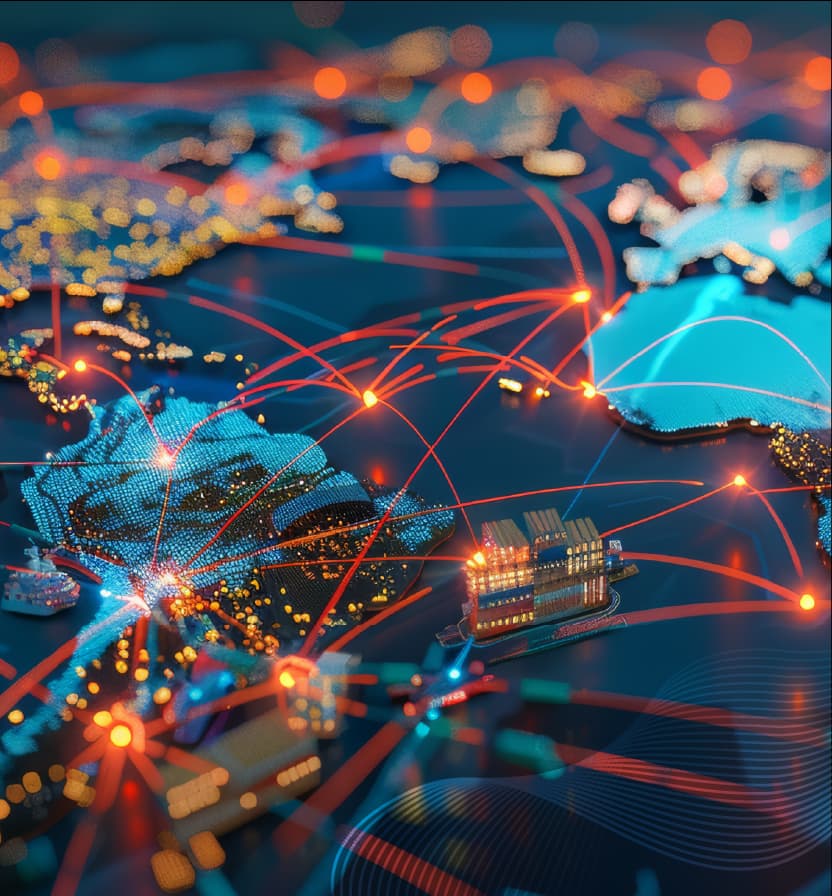 Explore SAP GTS SPL screening for seamless third-party compliance, showcased over a dynamic global trade map.