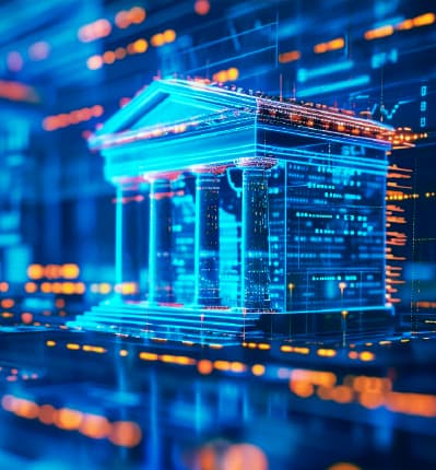 Futuristic digital city with glowing data streams and network connections representing smart city technology and urban IoT