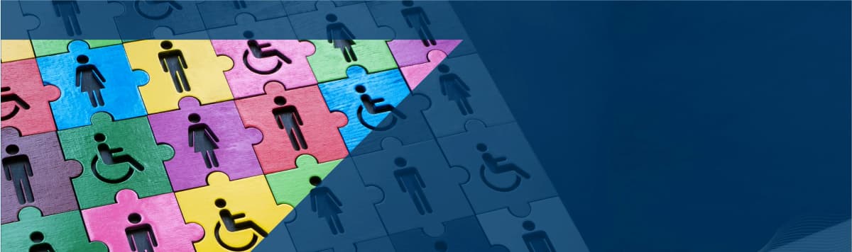 SuccessFactors diversity and inclusion: colorful puzzle with gender & accessibility icons, highlighting SAP's DEI commitment