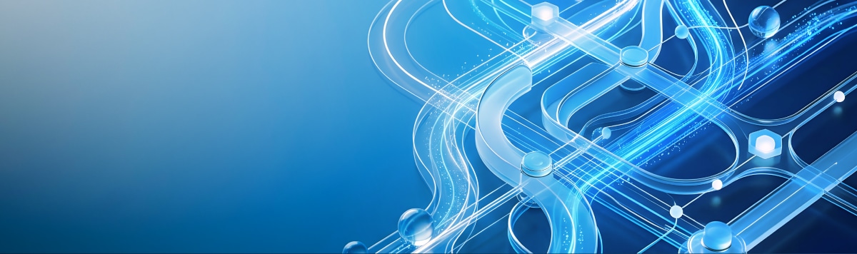 Glowing blue pathways and connected nodes illustrate AI-driven integrated supply chain planning.