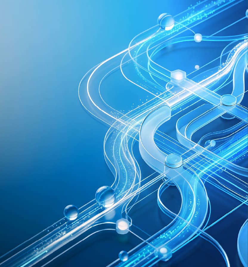 Glowing blue pathways and connected nodes illustrate AI-driven integrated supply chain planning.