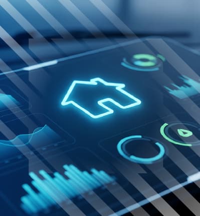 Building illustration showing AI sensors predicting maintenance needs with real-time analytics.