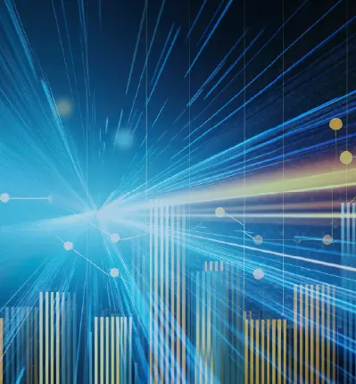 Conceptual illustration of a smart city connected through cloud computing and data networks